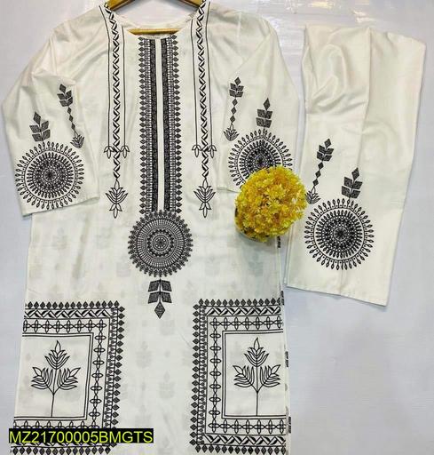 2 Pcs Block Print Womens Stitched Linen Suit