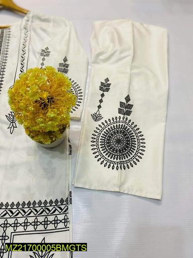 2 Pcs Block Print Womens Stitched Linen Suit